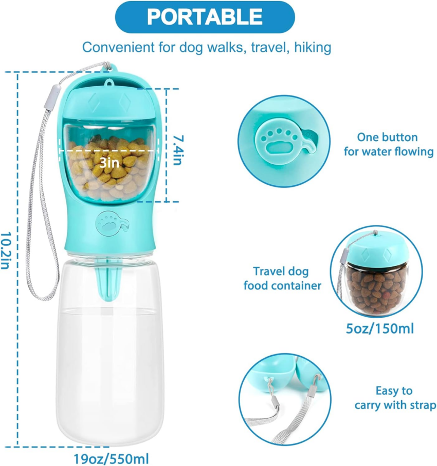 Portable Dog Water Bottle & Food Dispenser – Travel-Friendly Drinking Bowl for Outdoor Walks & Hiking