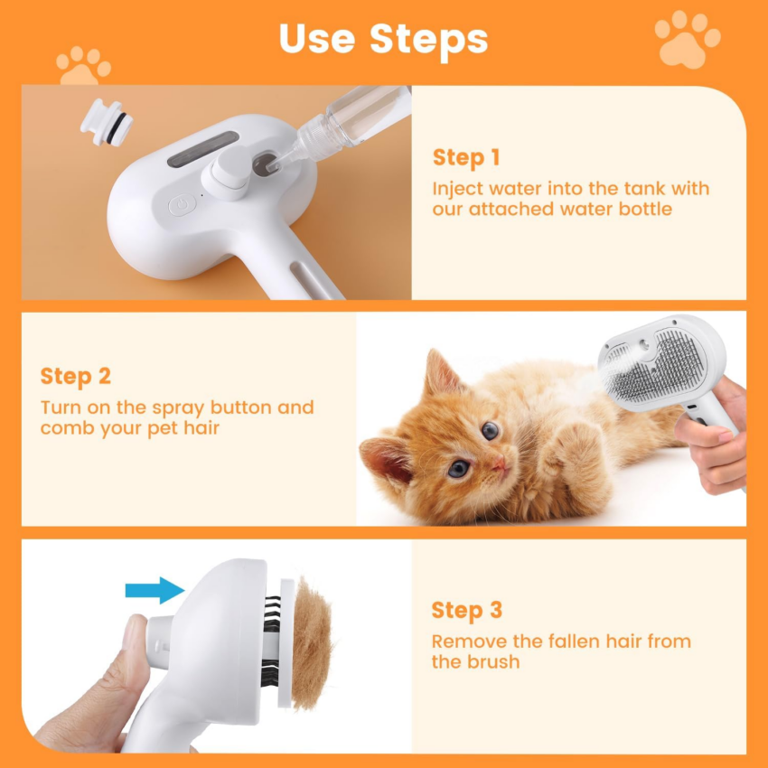 Reusable Electric Pet Cleaning Comb – Steamy Spray & Massage Brush with Water Tank