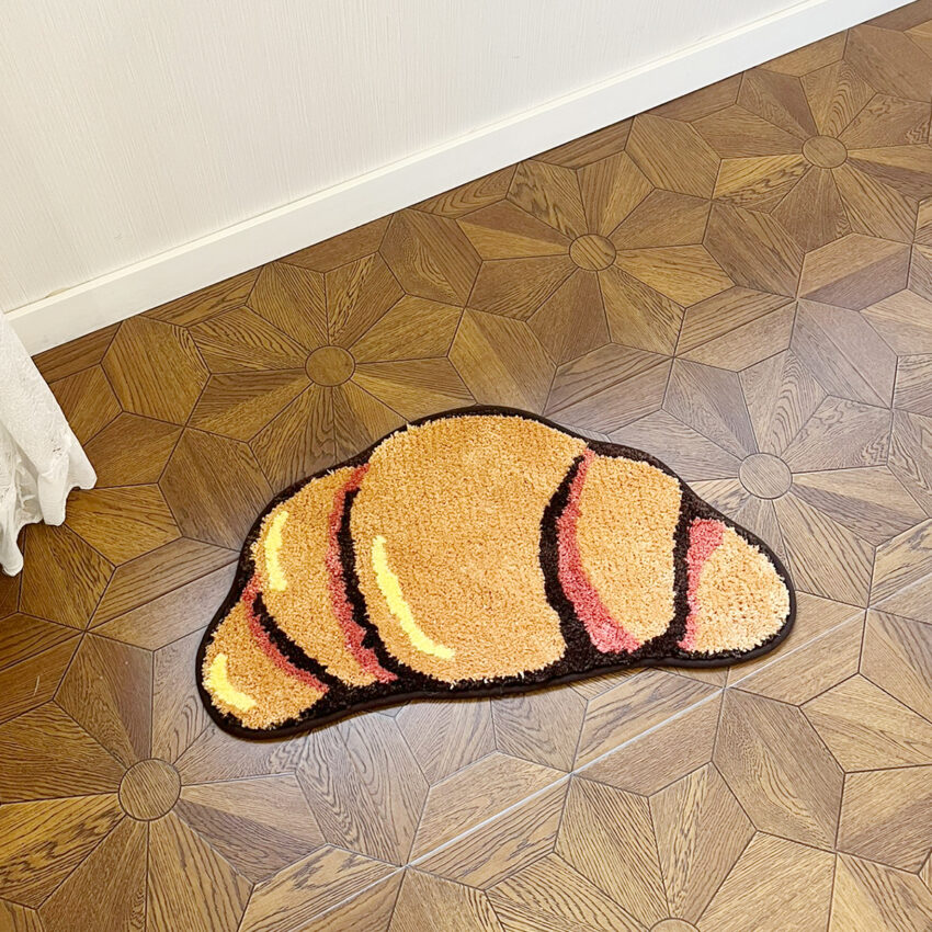 Croissant Shaped Tufted Rug – Fluffy Bread Mat for Bathroom & Living Room Decor