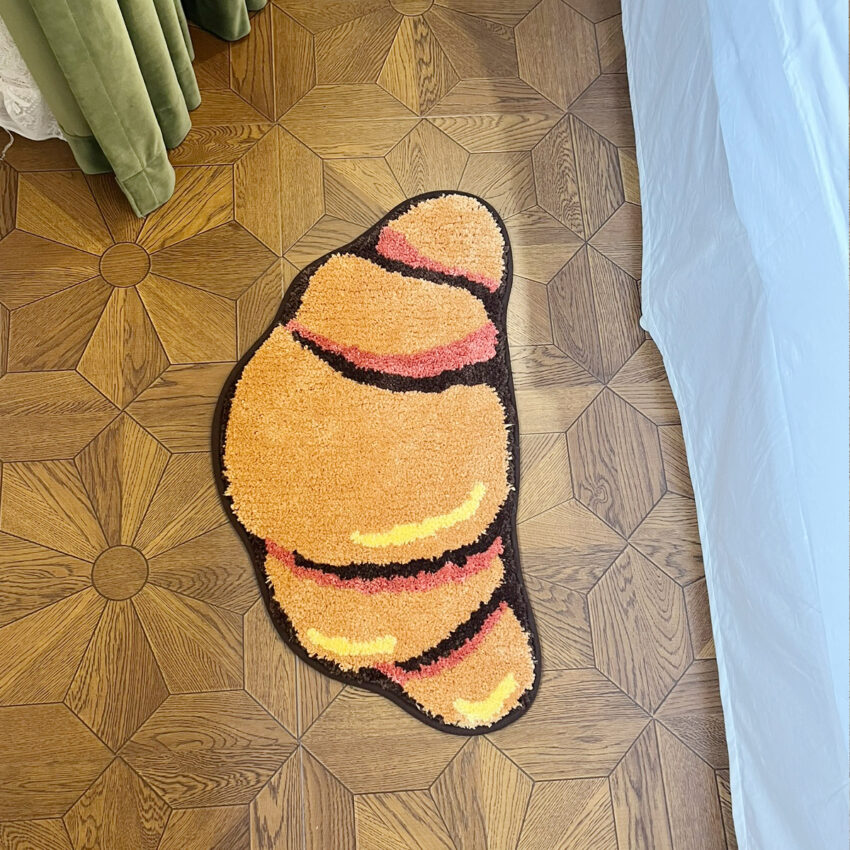 Croissant Shaped Tufted Rug – Fluffy Bread Mat for Bathroom & Living Room Decor