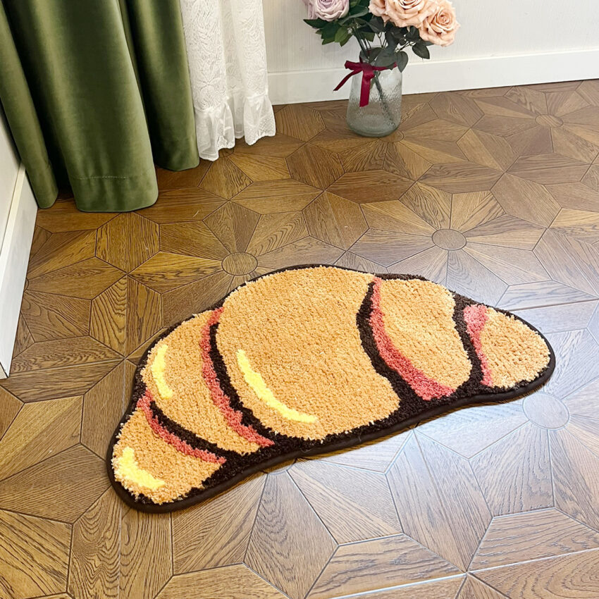 Croissant Shaped Tufted Rug – Fluffy Bread Mat for Bathroom & Living Room Decor
