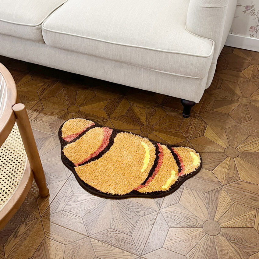 Croissant Shaped Tufted Rug – Fluffy Bread Mat for Bathroom & Living Room Decor