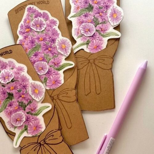 Purple Flower Bookmark with Card