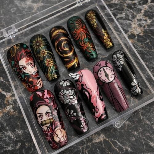 Tanjiro And Nezuko Press On Nails
