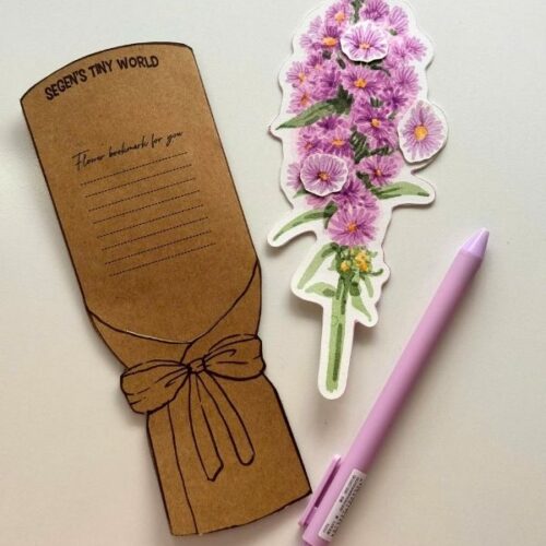 Purple Flower Bookmark with Card Purple Flower Bookmark with Card
