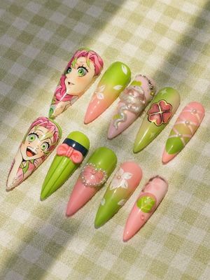 Demon Slayer Mitsuri Kanroji Press On Nails