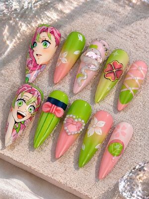 Demon Slayer Mitsuri Kanroji Press On Nails