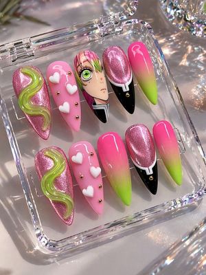 Demon Slayer Mitsuri Kanroji Press On Nails (Ver 2)
